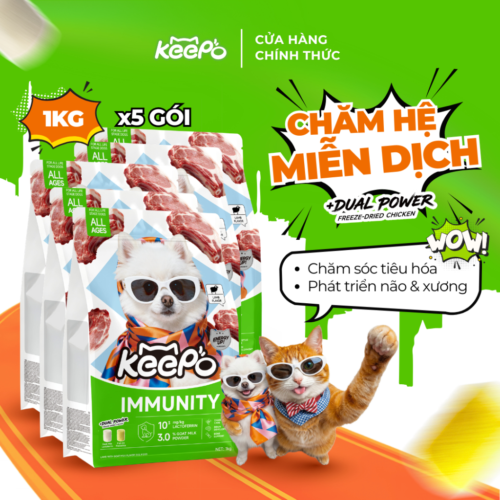 [Mua 5 tặng 1] Thức ăn cho chó KEEPO K4 Combo 5 Gói 1KG DHA & vitamin D3 phát triển não và xương