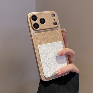 Ốp điện thoại giá đỡ thẻ màu tương phản bằng da kaki sang trọng phù hợp cho iPhone 14 15 16 17 Pro Max bao gồm tất cả vỏ silicon chống rơi