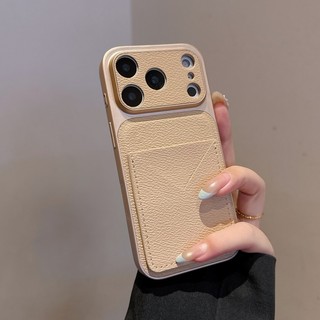 Ốp điện thoại giá đỡ thẻ màu tương phản bằng da kaki sang trọng phù hợp cho iPhone 14 15 16 17 Pro Max bao gồm tất cả vỏ silicon chống rơi