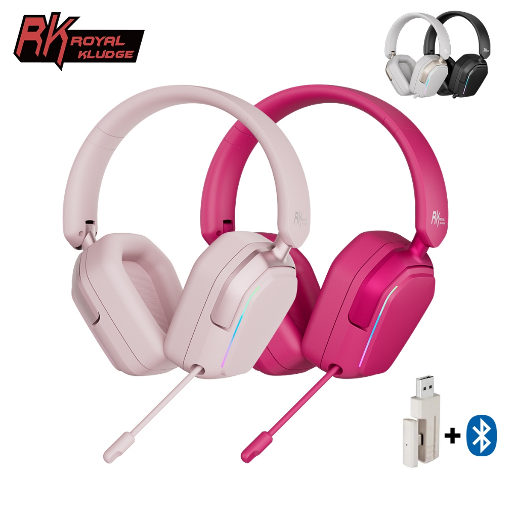 RK Royal Kludge RK HG101 Tai nghe chơi game màu hồng Trình điều khiển loa 40mm không dây có đèn RGB Nút tai da Protein