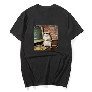 Động Vật Ngộ nghĩnh Vintage Cyber Rat Ngộ nghĩnh Meme Áo nam Nữ Thời Trang Hip-Hop Áo Thun Tay Ngắn Rời Áo Thun Cotton Thường Ngày