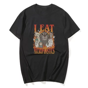 Cursed Cat I Eat Microplastics Graphic Áo nam Nữ Ngộ nghĩnh Meme Áo Thun Mùa Hè Tay Ngắn Rời Áo Thun Cotton Thường Ngày