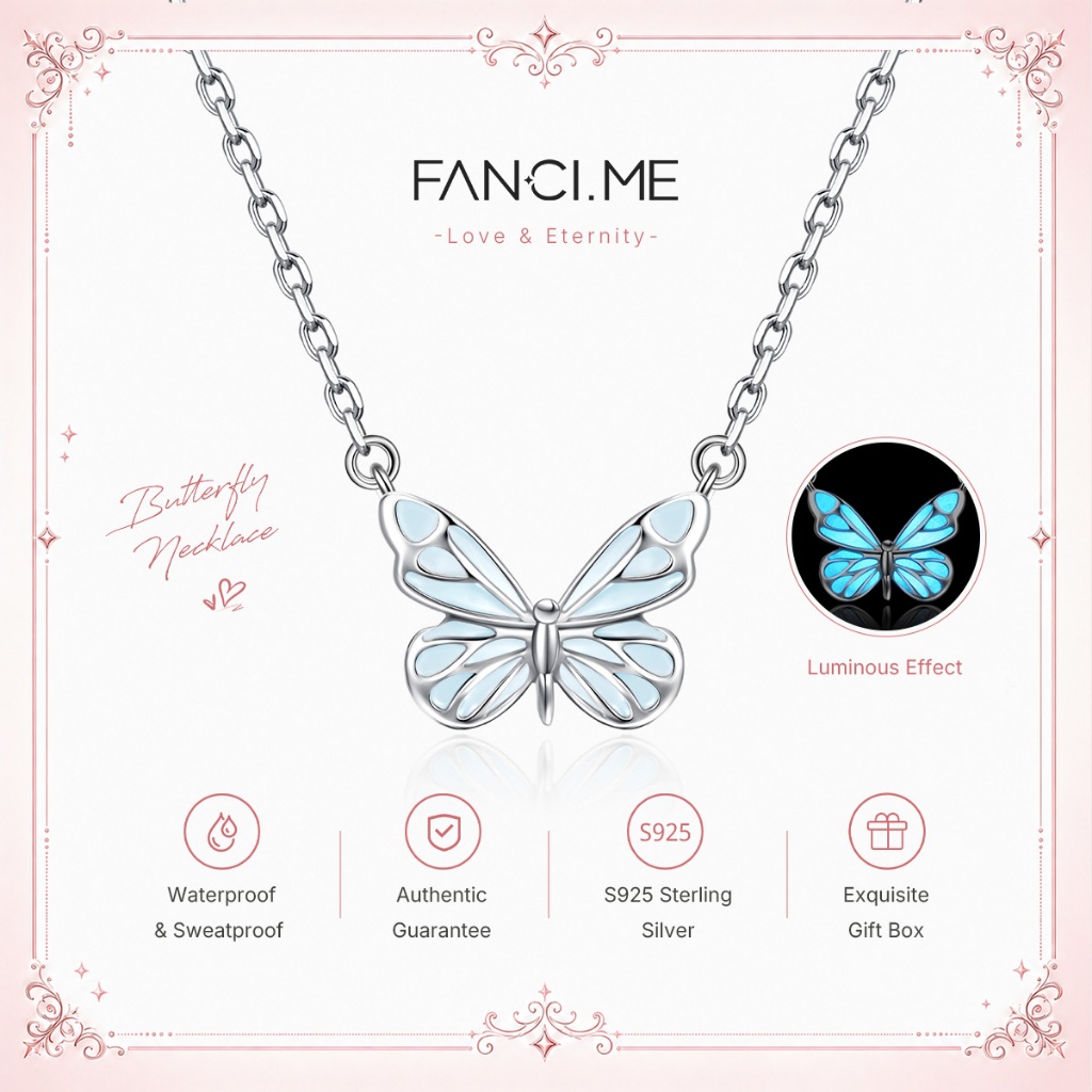 FANCIME Dạ Quang Bướm Vòng Cổ Phát Sáng Mặt Dây Chuyền Bạc Sterling Thiết Kế Ban Đầu Độc Đáo Cho Ngày Lễ Tình Nhân Quà Tặng Sinh Nhật Cho Nàng