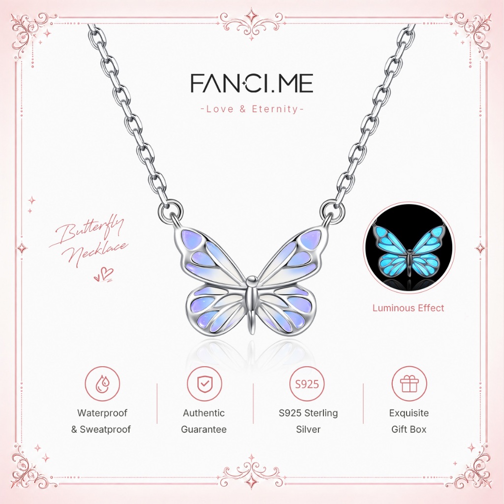 FANCIME Dạ Quang Tím Bướm Vòng Cổ Phát Sáng Mặt Dây Chuyền Bạc Thiết Kế Ban Đầu Độc Đáo Ngày Lễ Tình Nhân Quà Tặng Sinh Nhật Năm Mới