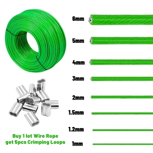 Dây thép phủ PVC màu xanh lá cây Dây cáp thép không gỉ 1mm-6mm Dây làm vườn Cây leo Trellis Dây phơi quần áo ngoài trời