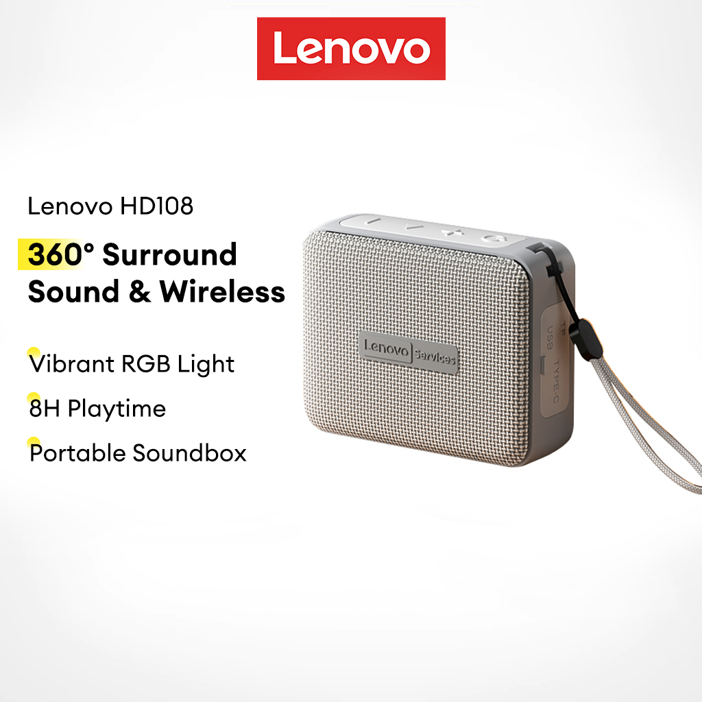 Loa Bluetooth Lenovo HD108 và Hộp âm thanh không dây di động có âm thanh vòm 360 và đèn RGB cộng với thời gian chơi 8h
