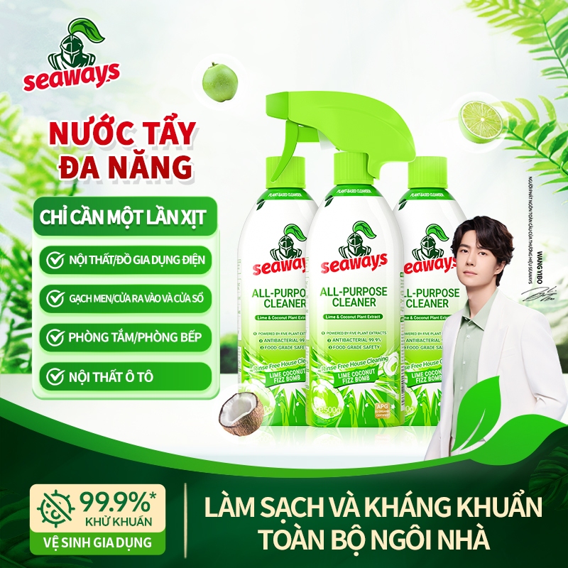 ​​[Gói Hai Món] Seaways Nước tẩy đa năng, 500ml, Thích hợp cho đồ nội thất, Xe hơi, Tủ lạnh, Lò vi sóng, Nồi cơm điện, Bàn ăn, với thành phần công thức thực vật tự nhiên an toàn và lành tính
