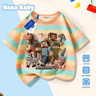 [Hàng có sẵn Giao ngay] Áo thun Minecraft NASA Cotton thoáng khí, tay ngắn cho trẻ em