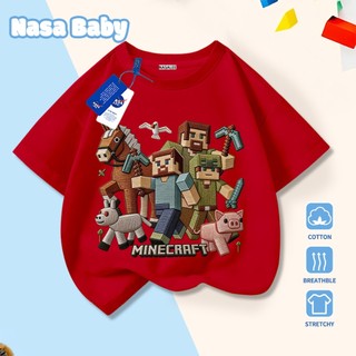 [Hàng có sẵn Giao ngay] Áo thun Minecraft NASA Cotton thoáng khí, tay ngắn cho trẻ em