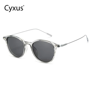 Kính râm phân cực Cyxus khung tròn phong cách Hàn Quốc unisex TR90 + khung titan Ống kính TAC TP1379