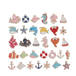 10 Chiếc Màu Vàng Men Cá Ngựa Tàu Sao Biển Trang Sức Đại Dương Series Mặt Dây Chuyền Vòng Cổ DIY Handmade Trang Sức Làm Tìm Kiếm Lưu Niệm