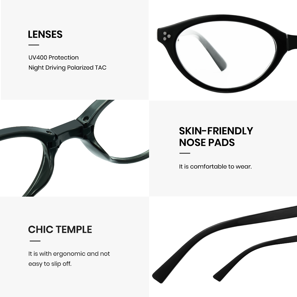 Kính chặn ánh sáng xanh có thể gập lại Cyxus khung hình bầu dục nữ phong cách Hàn Quốc PC 8369