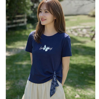 【MIZIQI】áo kiểu nữ Áo thun ngắn tay cổ tròn thắt khăn quàng cổ dành cho nữ, áo ngắn thiết kế