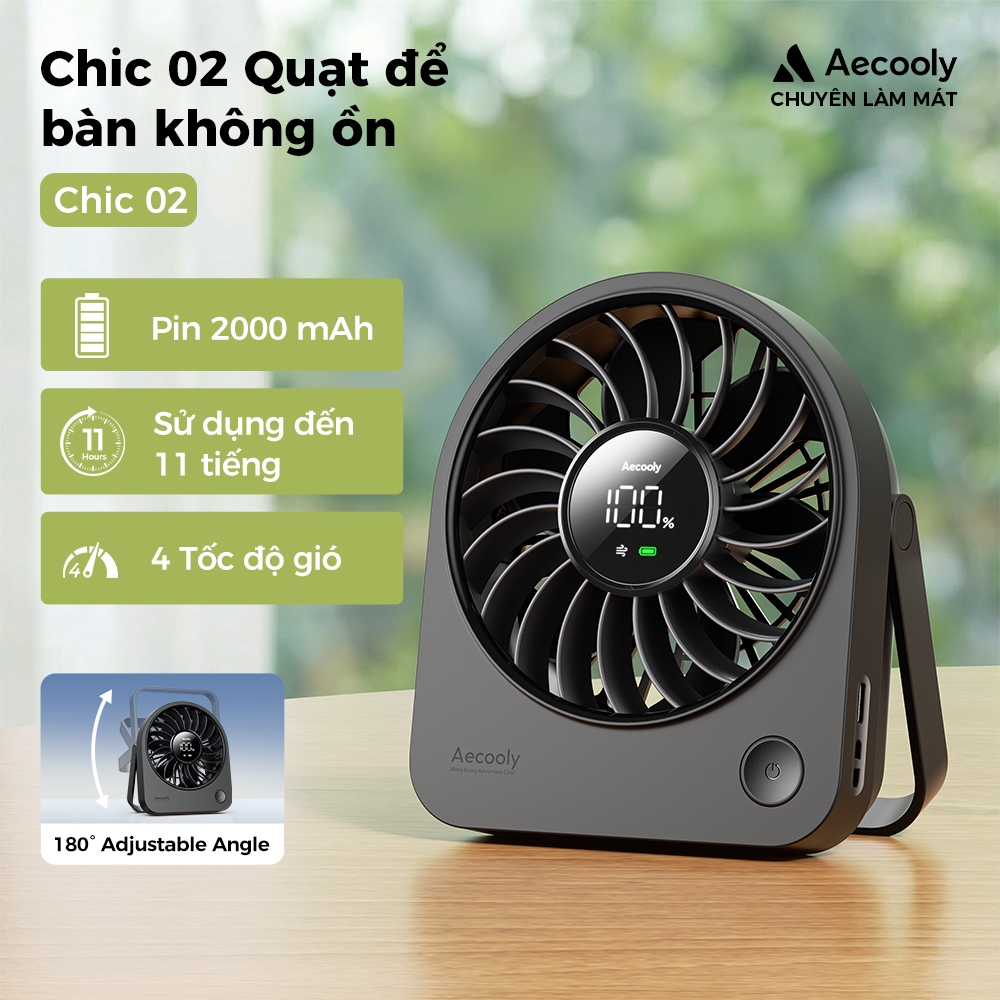 Aecooly Chic 02 Quạt để bàn Quạt cầm tay mini Quạt để bàn USB led mini Quạt di động mini, đủ nhỏ để giữ quạt để bàn USB, 4 tốc độ có thể sạc lại yên tĩnh [Thời gian làm mát tối đa 11H], 180° Chạy bằng pin có thể điều chỉnh