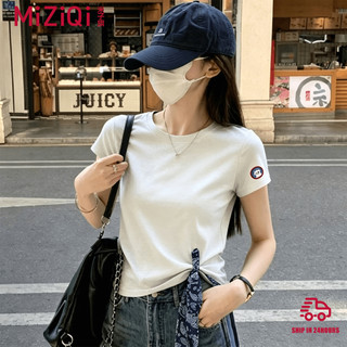 【MIZIQI】áo kiểu nữ Áo thun nữ ngắn tay có khăn lụa, áo cổ tròn giảm béo mùa hè