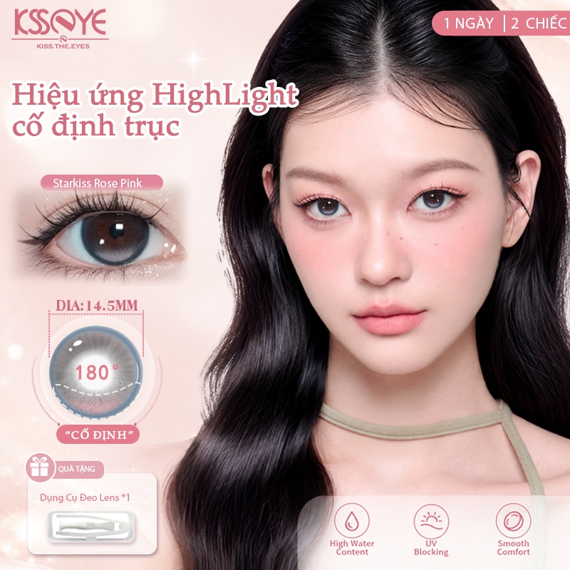 lens khoá trục KSSEYE Kính áp tròng 2 tông màu trục cố định 2026 – dùng 1 ngày, không xoay, 55% nước