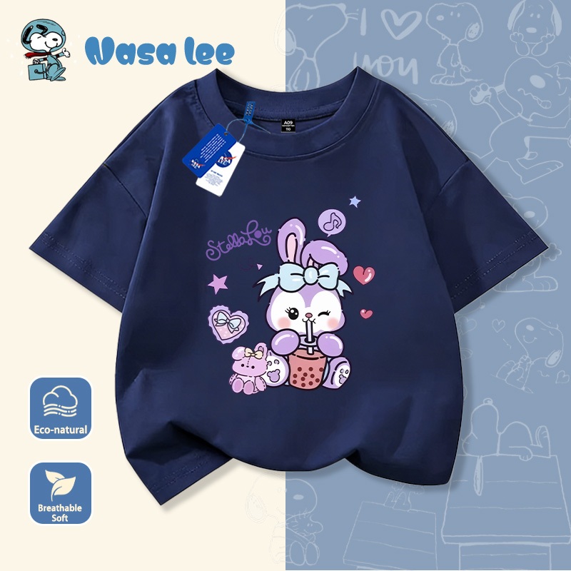 Áo thun tay ngắn bé gái Cotton 100% mẫu mới 2026 - In thỏ hoạt hình ngôi sao trái tim dễ thương