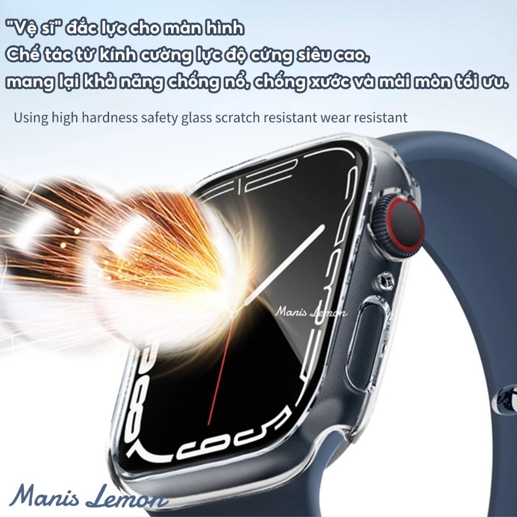 Manis Lemon Vỏ PC cứng siêu mỏng Kính cường lực màn hình Ốp bảo vệ Case cho Apple Watch Series 11 10 9 8 3 5 4 SE 6 7 2 Ultra 49 46 45 44 40 41 38 42 mm