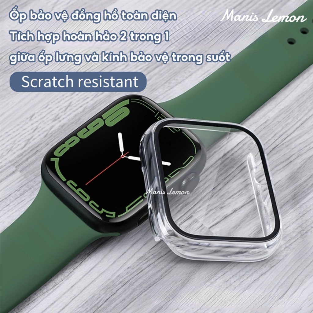 Manis Lemon Vỏ PC cứng siêu mỏng Kính cường lực màn hình Ốp bảo vệ Case cho Apple Watch Series 11 10 9 8 3 5 4 SE 6 7 2 Ultra 49 46 45 44 40 41 38 42 mm