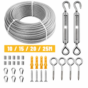 10M-25M PVC Dây thép không gỉ Dây cáp trong suốt Dây thép không gỉ Dây phơi quần áo Lan can Dây an toàn Đường kính 2mm