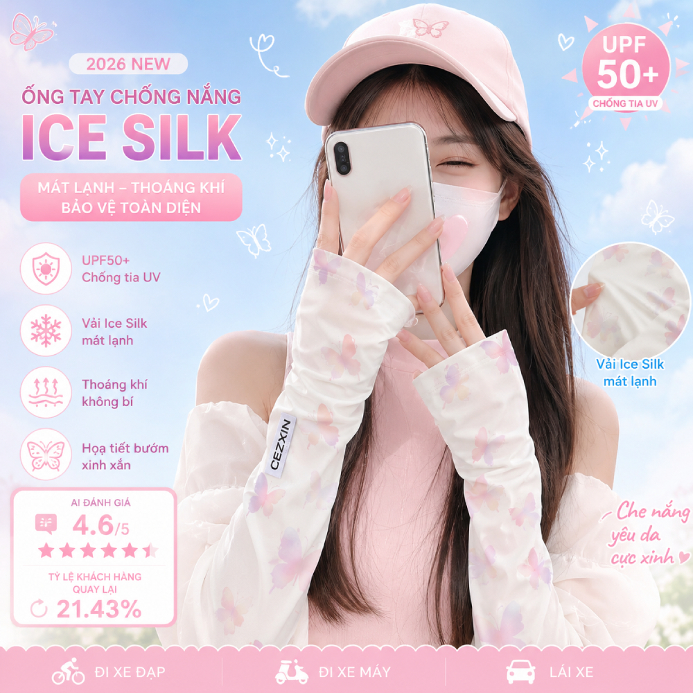 COD✨ Ống Tay Chống Nắng Họa Tiết Bướm Ice Silk UPF50+ Mát Lạnh Thoáng Khí
