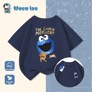 Áo thun bé gái bé trai họa tiết The Cookie Monster - Vải cotton mềm mại, in hình Sesame Street dễ thương mùa hè 2026