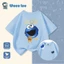 Áo thun bé gái bé trai họa tiết The Cookie Monster - Vải cotton mềm mại, in hình Sesame Street dễ thương mùa hè 2026