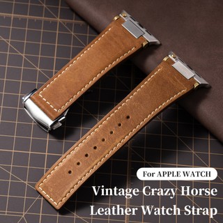 Dây đeo khóa gấp da họa tiết Crazy Horse cho Apple Watch Ultra 46 / 44 / 40 / 49 / 45 / 41 / 42 / 38 / 45mm i-watch Series Ultra / 10 / 9 / 8 / 7 / 6 / 5 / 4 / 3 / 2 / 1