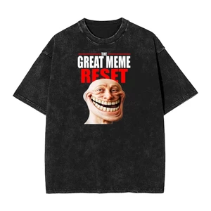 The Great Meme Reset Realistic Troll Face Meme Áo thun giặt 100% Cotton dành cho nam và nữ
