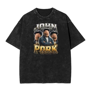Áo thun cotton giặt 100% John Pork Three Sided Italian Brainrot Meme cho nam