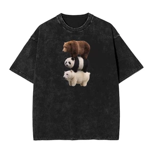 We Bears Thực Tế Xếp Chồng Khỏa Thân Động Vật Nam Nữ 100% Cotton Áo Thun Rửa