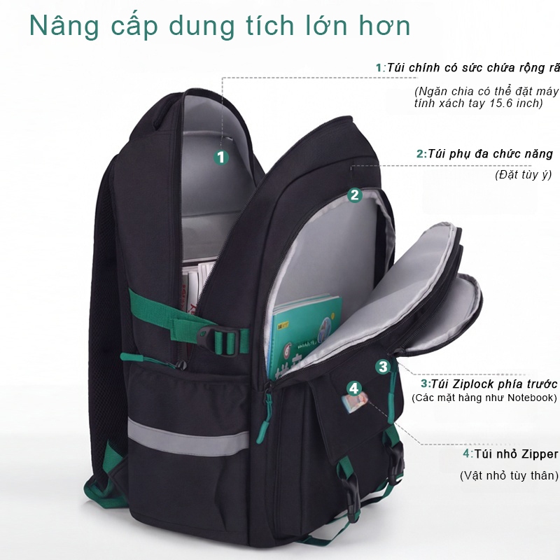 Balo Đa Năng Chống Gù Lưng, Siêu Nhẹ 650g, Dung Lượng Lớn 15.6 inch, Chống Nước Cao Cấp, Thoáng Khí, Nhiều Ngăn, Cho Học Sinh, Đi Chơi, Đi Du Lịch