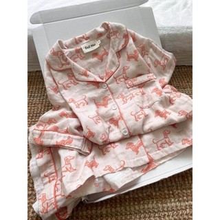 Bộ đồ ngủ in hình chó dễ thương dành cho nữ Quần Short ngắn tay Bộ nhà