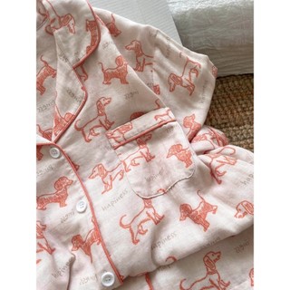 Bộ đồ ngủ in hình chó dễ thương dành cho nữ Quần Short ngắn tay Bộ nhà