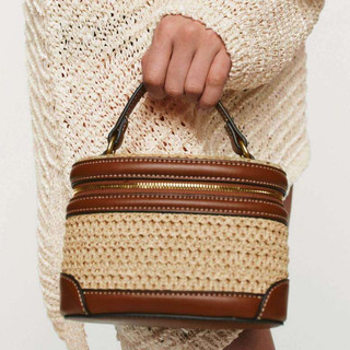 Zarastyle Nữ Ống Hút Dệt Hộp Túi Da Vintage Viền Đeo Ngang Túi Mini Mùa Hè Đi Biển Túi Xách