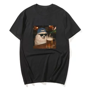 Áo thun meme chó Pomeranian uống bia, quà tặng ngày của cha, thời trang dạo phố cho nam