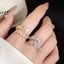 Nhẫn mở hình ngôi sao Zircon màu bạc tông màu vàng, thiết kế hai ngôi sao có thể điều chỉnh, trang sức tuyên bố tinh tế dành cho nữ