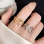 Nhẫn mở hình ngôi sao Zircon màu bạc tông màu vàng, thiết kế hai ngôi sao có thể điều chỉnh, trang sức tuyên bố tinh tế dành cho nữ