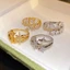 Nhẫn mở hình ngôi sao Zircon màu bạc tông màu vàng, thiết kế hai ngôi sao có thể điều chỉnh, trang sức tuyên bố tinh tế dành cho nữ