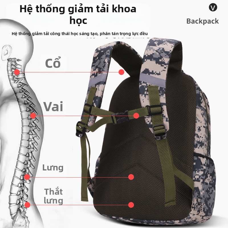 Balo Quân Sự Camo Nam Dung Lượng Lớn, Chống Nước, Siêu Nhẹ, Thoáng Khí, Nhiều Ngăn, Phù Hợp Đi Học, Đi Chơi, Đi Dã Ngoại, 2 Kích Thước