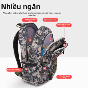 Balo Quân Sự Camo Nam Dung Lượng Lớn, Chống Nước, Siêu Nhẹ, Thoáng Khí, Nhiều Ngăn, Phù Hợp Đi Học, Đi Chơi, Đi Dã Ngoại, 2 Kích Thước