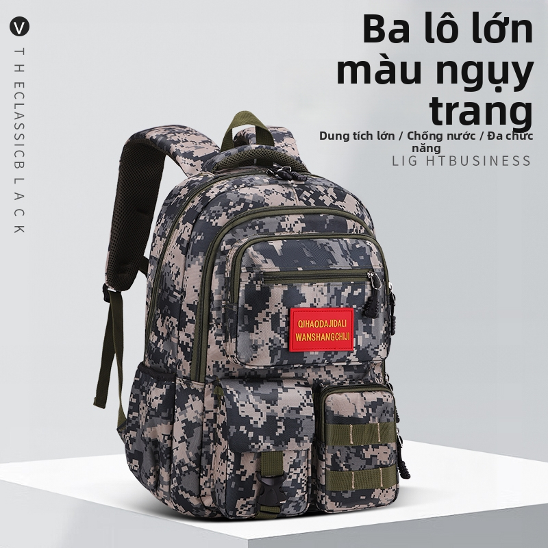 Balo Quân Sự Camo Nam Dung Lượng Lớn, Chống Nước, Siêu Nhẹ, Thoáng Khí, Nhiều Ngăn, Phù Hợp Đi Học, Đi Chơi, Đi Dã Ngoại, 2 Kích Thước
