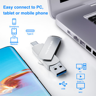 Type-C Flash Drive USB 3.0 2-in-1 OTG 2TB Large Capacity Metal Swivel Pen-style Dual Interface USB Drive,Suitable for iPhone and iPad Photo Data Storage