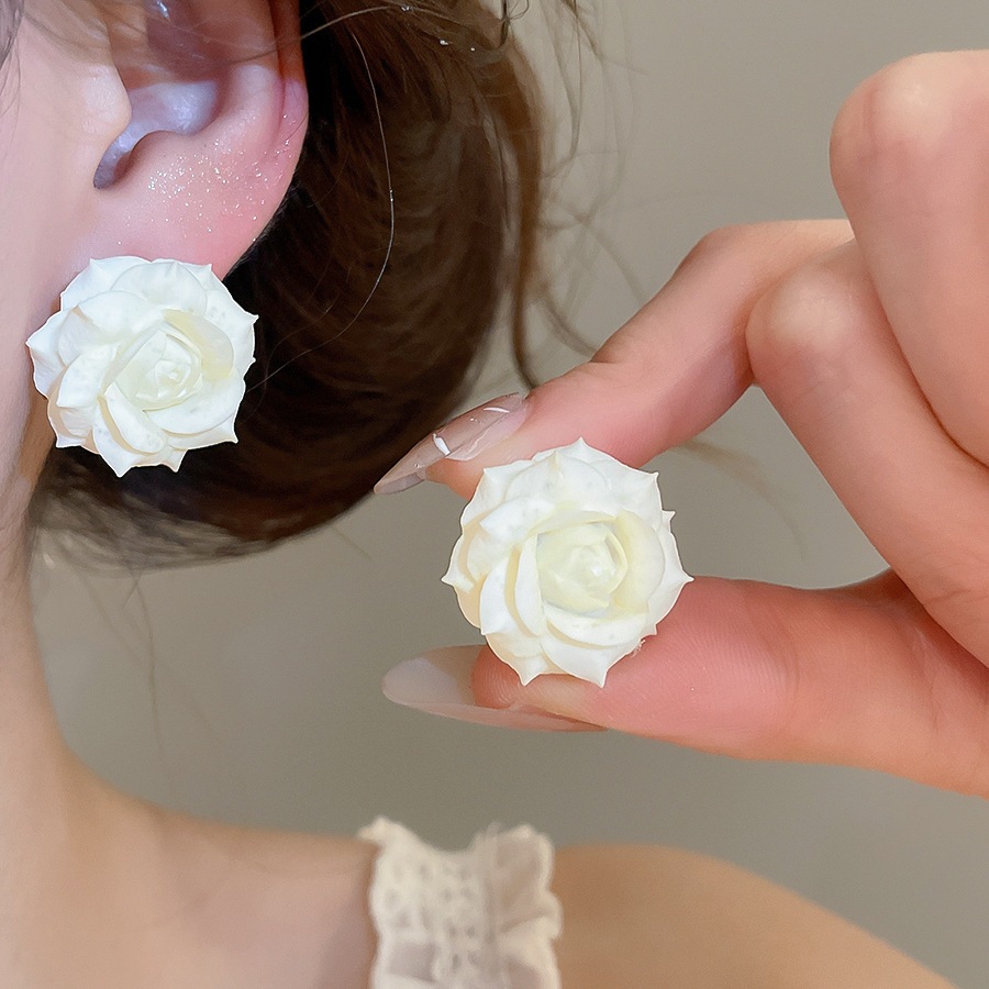 Bông tai hoa hồng, Thiết kế hoa 3D nhiều màu, Bông tai thông thường phong cách tươi mát ngọt ngào cho nữ