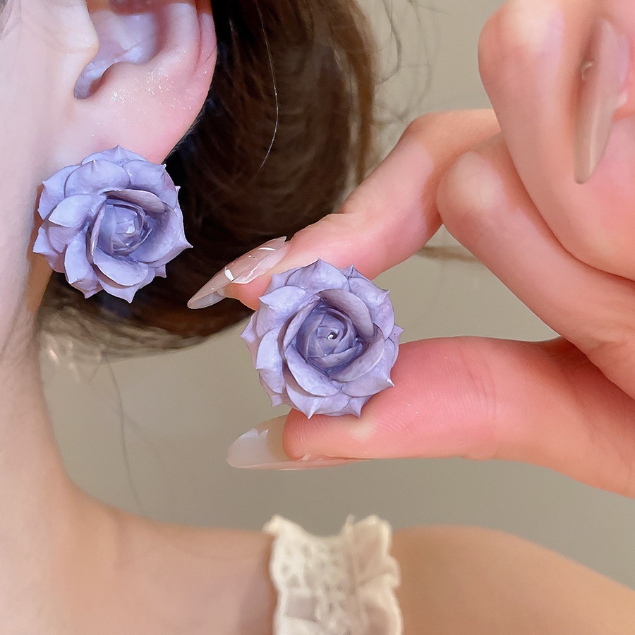 Bông tai hoa hồng, Thiết kế hoa 3D nhiều màu, Bông tai thông thường phong cách tươi mát ngọt ngào cho nữ