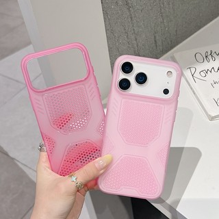 Ốp điện thoại màu hồng lỗ tản nhiệt siêu mỏng mùa hè thích hợp cho iPhone 11 12 13 14 15 16 17 Pro Max Vỏ mềm silicon chống rơi trong suốt