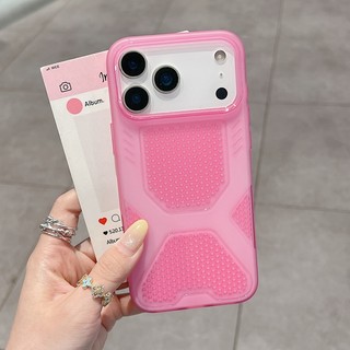 Ốp điện thoại màu hồng lỗ tản nhiệt siêu mỏng mùa hè thích hợp cho iPhone 11 12 13 14 15 16 17 Pro Max Vỏ mềm silicon chống rơi trong suốt