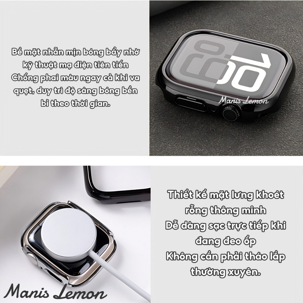 Manis Lemon Vỏ PC cứng siêu mỏng Viền mạ điện Ốp bảo vệ Case cho Apple Watch Series 11 10 9 8 3 5 4 SE 6 7 2 Ultra 49 46 45 44 40 41 38 42 mm