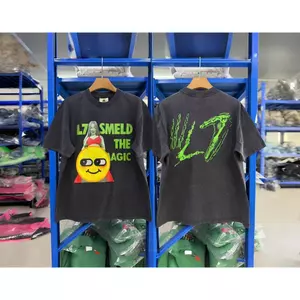 Unisex Hip-Hop Phong Cách Cổ Điển Hình Cười In Giặt Áo Thun Ngắn Tay Cổ Điển