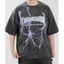 Unisex Dạo Phố Lightning In Vintage Áo Thun Tay Ngắn Rửa